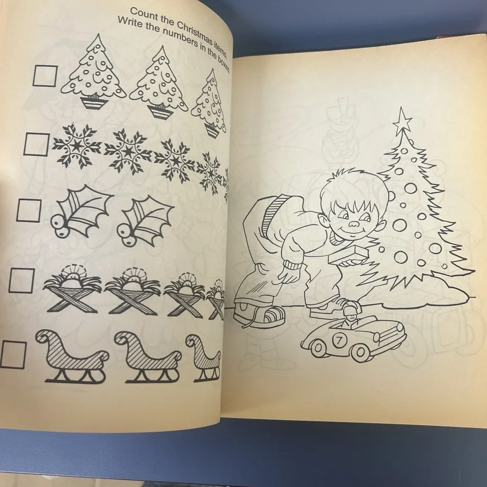 Vintage jumbo Christmas‎ coloring and activity book Landolls 1993 edition puppy